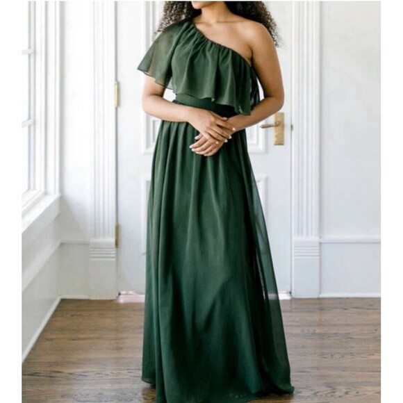 Revelry Josephine Chiffon‎ One Shoulder Dress Forest green size 18 - Picture 1 of 8